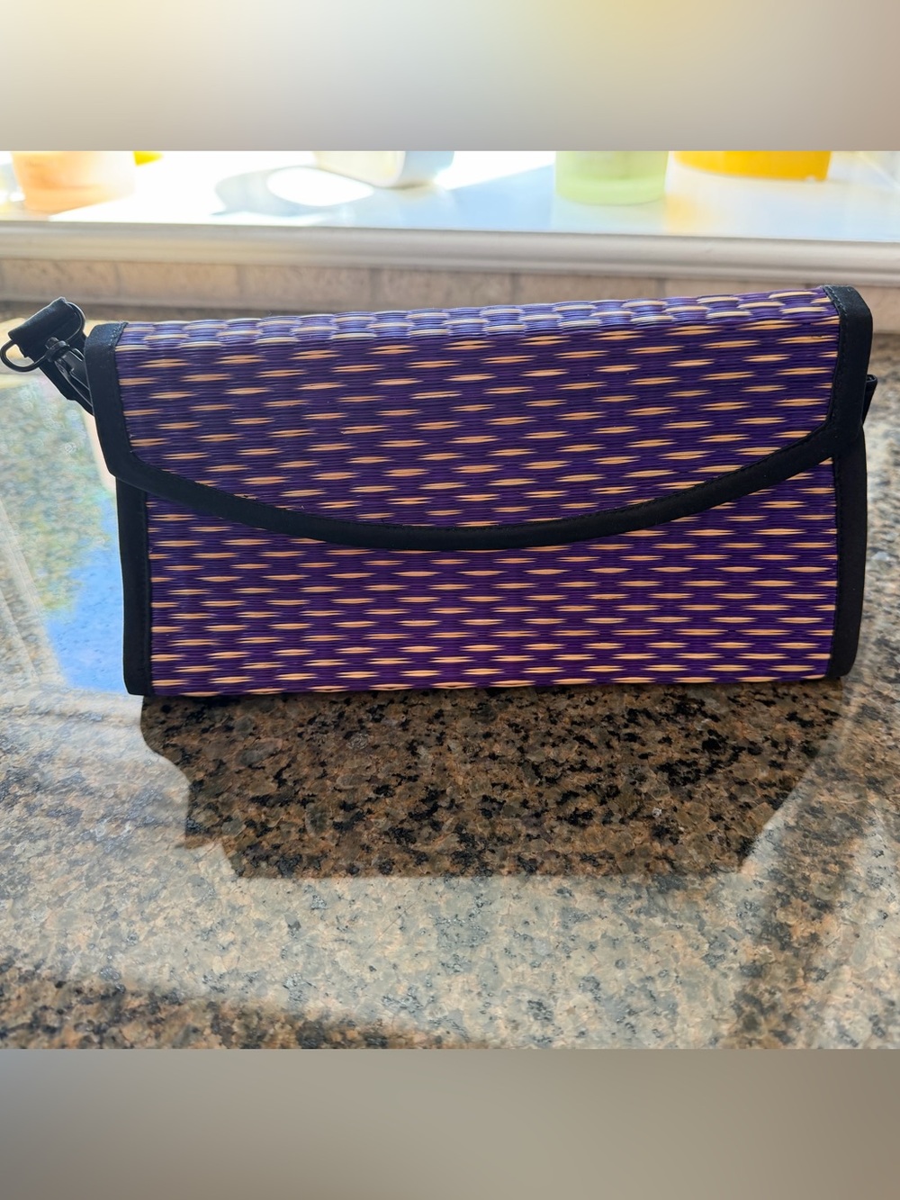 Baskets of Cambodia NWT Purple Woven Clutch Bag with Black Trim
